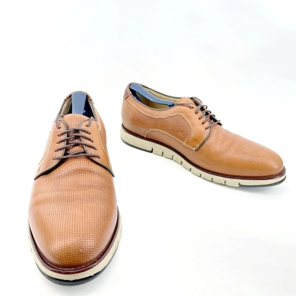 Johnston & Murphy J&M 1850 Derby Shoes Mens 10.5 Tan Brown Perforated Leather